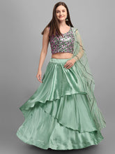 Load image into Gallery viewer, Desirable Green Color Satin Embroidered Work Lehenga Choli For Function Wear
