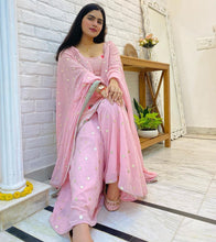 Load image into Gallery viewer, Shattering Pink Color Georgette Sequence Work Function Wear Sharara Suit
