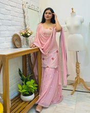 Load image into Gallery viewer, Shattering Pink Color Georgette Sequence Work Function Wear Sharara Suit
