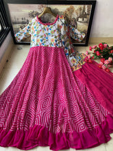 Load image into Gallery viewer, Flamboyant Rani Pink Color Georgette Printed Work Gown Dupatta For Women
