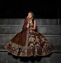 Load image into Gallery viewer, Adorable Brown Color Gotta Satin Printed Design Wedding Wear Lehenga Choli
