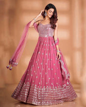 Load image into Gallery viewer, Trendy Pink Color Sequence Work Georgette Party Wear Dupatta Gown

