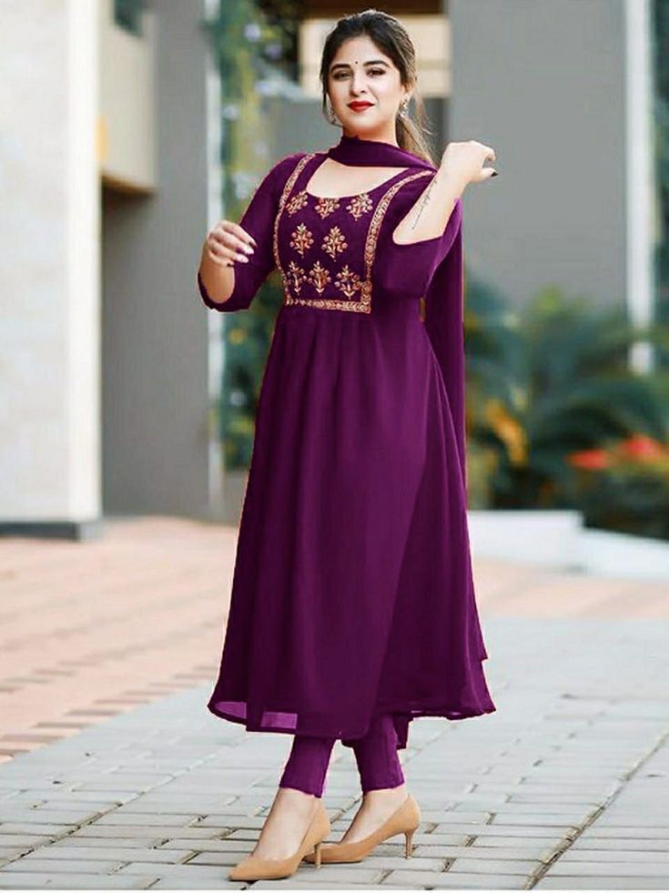 Amazing Georgette Embroidered Full Stitched Kurti with Dupatta  For Girls Wear
