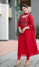 Load image into Gallery viewer, Amazing Georgette Embroidered Full Stitched Kurti with Dupatta  For Girls Wear
