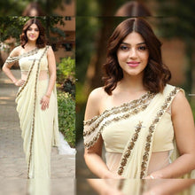 Load image into Gallery viewer, Adorable Off White Color Festive Wear Georgette Sequence Zari Work Saree Blouse
