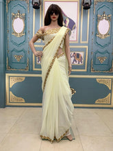 Load image into Gallery viewer, Adorable Off White Color Festive Wear Georgette Sequence Zari Work Saree Blouse
