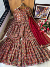 Load image into Gallery viewer, Striking Red Color Digital Printed Georgette Festive Wear Sharara Suit
