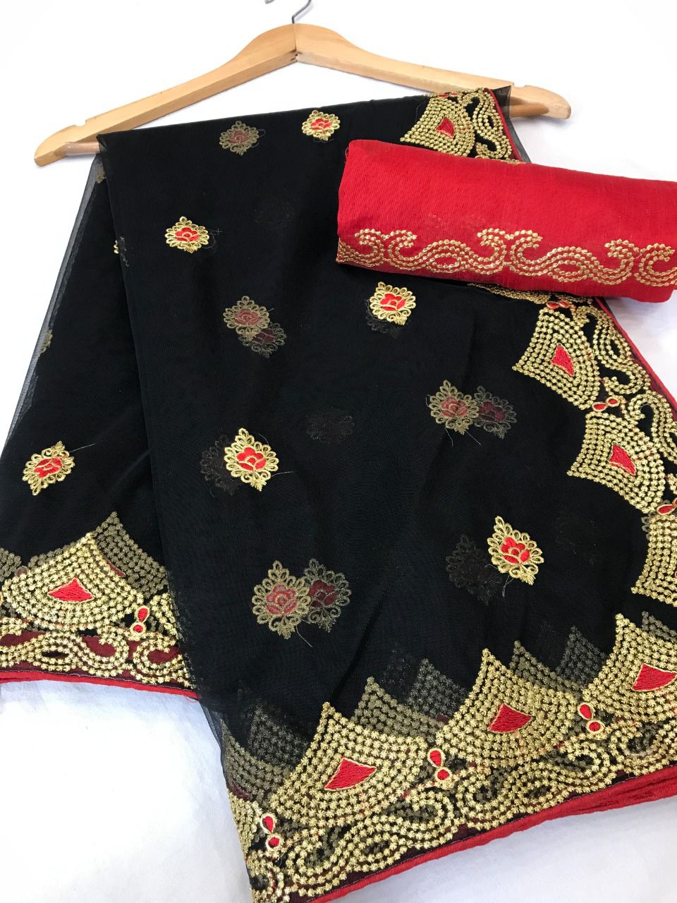 Wonderful Black Color Designer Net Embroidery Work Wedding Wear Saree