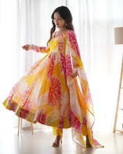 Load image into Gallery viewer, Colorful Pure Organza Silk Printed Full Stitched Anarkali Frock Set
