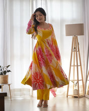 Load image into Gallery viewer, Colorful Pure Organza Silk Printed Full Stitched Anarkali Frock Set
