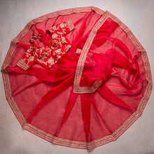 Load image into Gallery viewer, Alluring Red Color Silk Organza Sequence Coding Work Wedding Wear Saree Blouse

