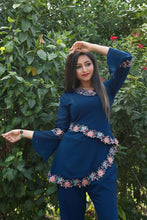 Load image into Gallery viewer, Alluring Blue Color Wedding Wear Georgette Embroidered Work Plazo Kurti
