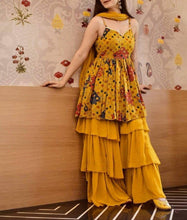 Load image into Gallery viewer, Stylish Mustard Color Festival Wear Rayon Printed Sharara Suit
