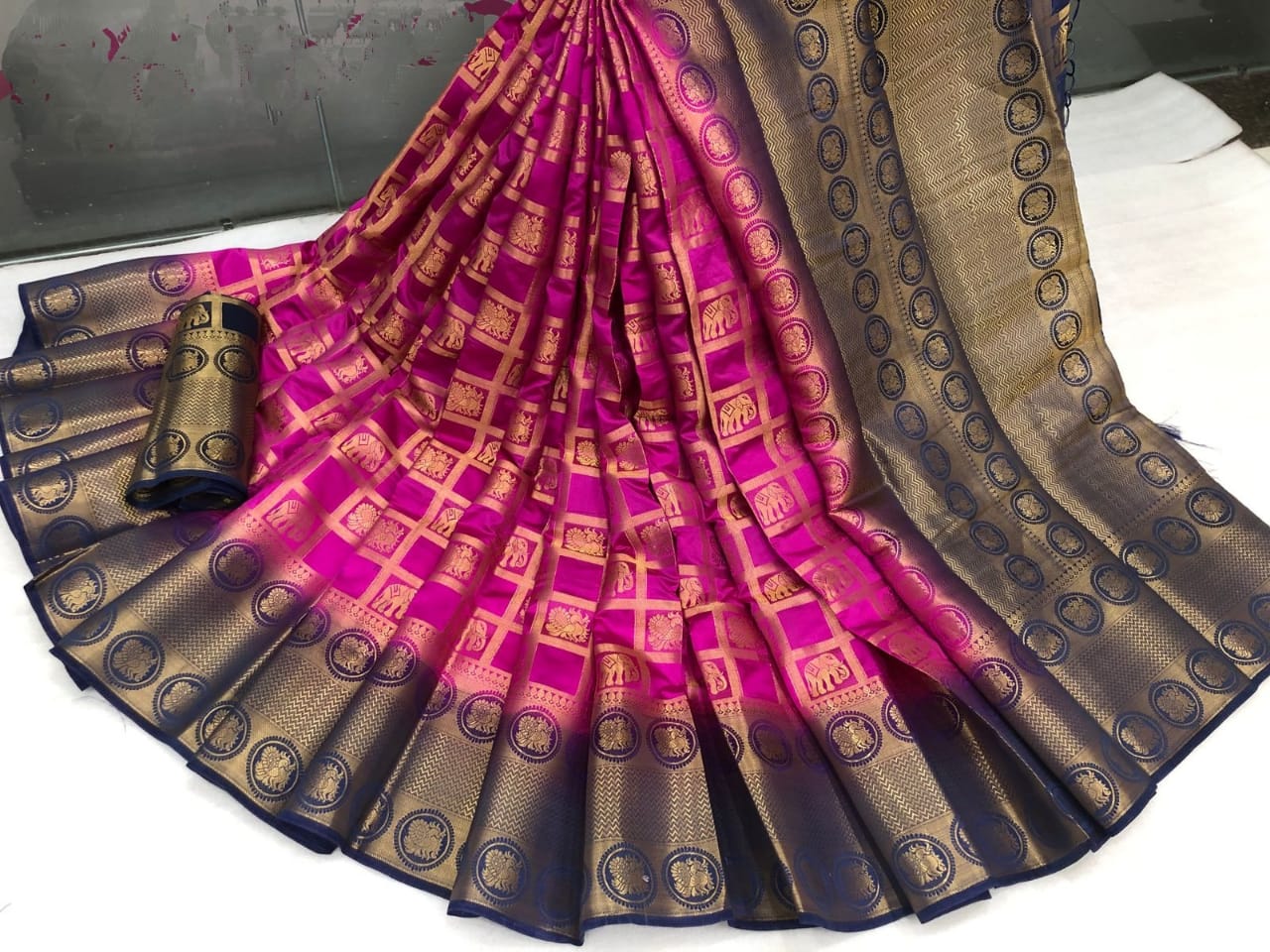 Awesome Rani Pink Color Nylon Silk Zari Work Wedding Wear Saree Blouse