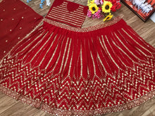 Load image into Gallery viewer, Dazzling Red Color Georgette Embroidered Work Lehenga Choli For Wedding Wear
