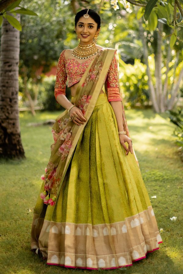 Appealing Green Color Kanjivaram Silk Zari Work Wedding Wear Lehenga Choli