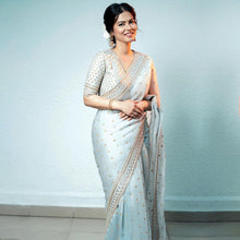 Load image into Gallery viewer, Pleasant Light Blue Color Organza Silk Sequence Work Saree Blouse For Festive Wear
