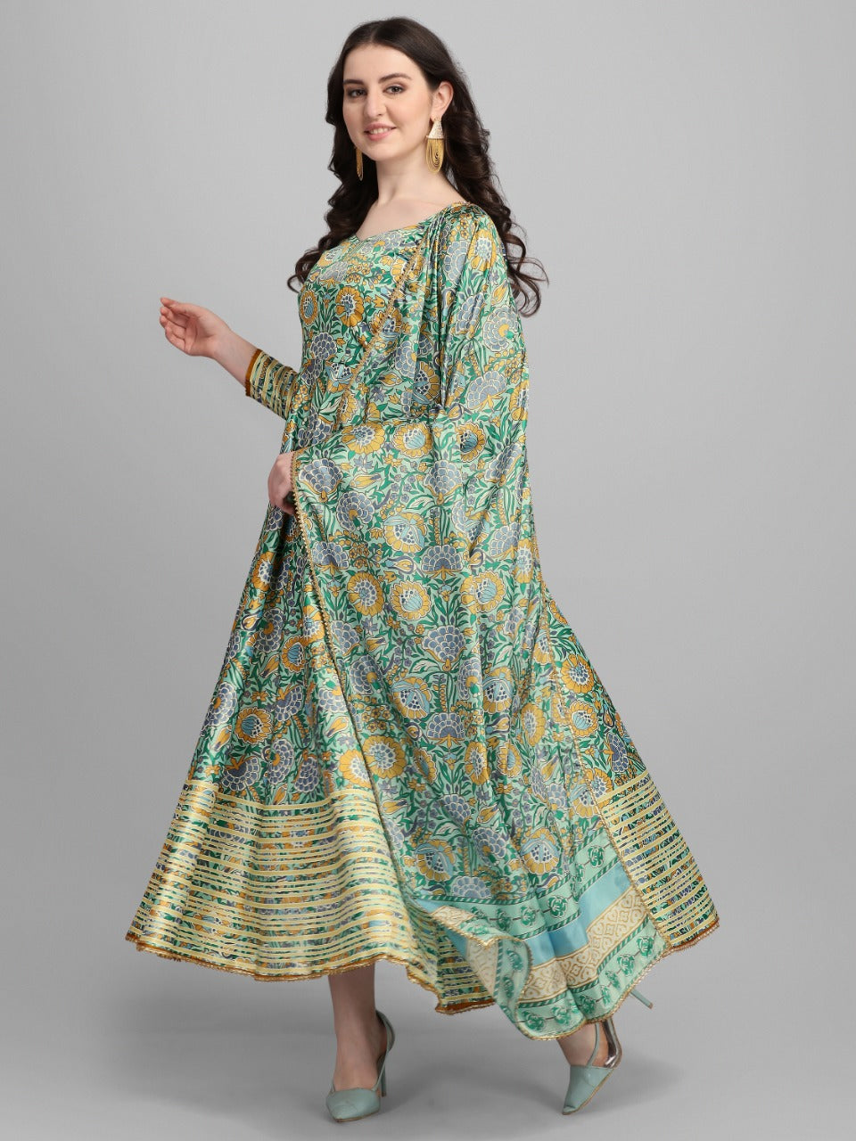 Amazaballs Green Color Malai Silk Digital Printed Ready Made Salwar Suit