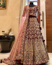 Load image into Gallery viewer, Bridal Wear Maroon Color Velvet Embroidered Work Designer Lehenga Choli
