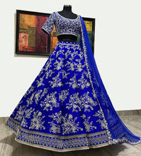 Load image into Gallery viewer, Wonderful Blue Color Wedding Wear Tapeta Silk Thread Work Lehenga Choli
