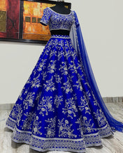 Load image into Gallery viewer, Wonderful Blue Color Wedding Wear Tapeta Silk Thread Work Lehenga Choli
