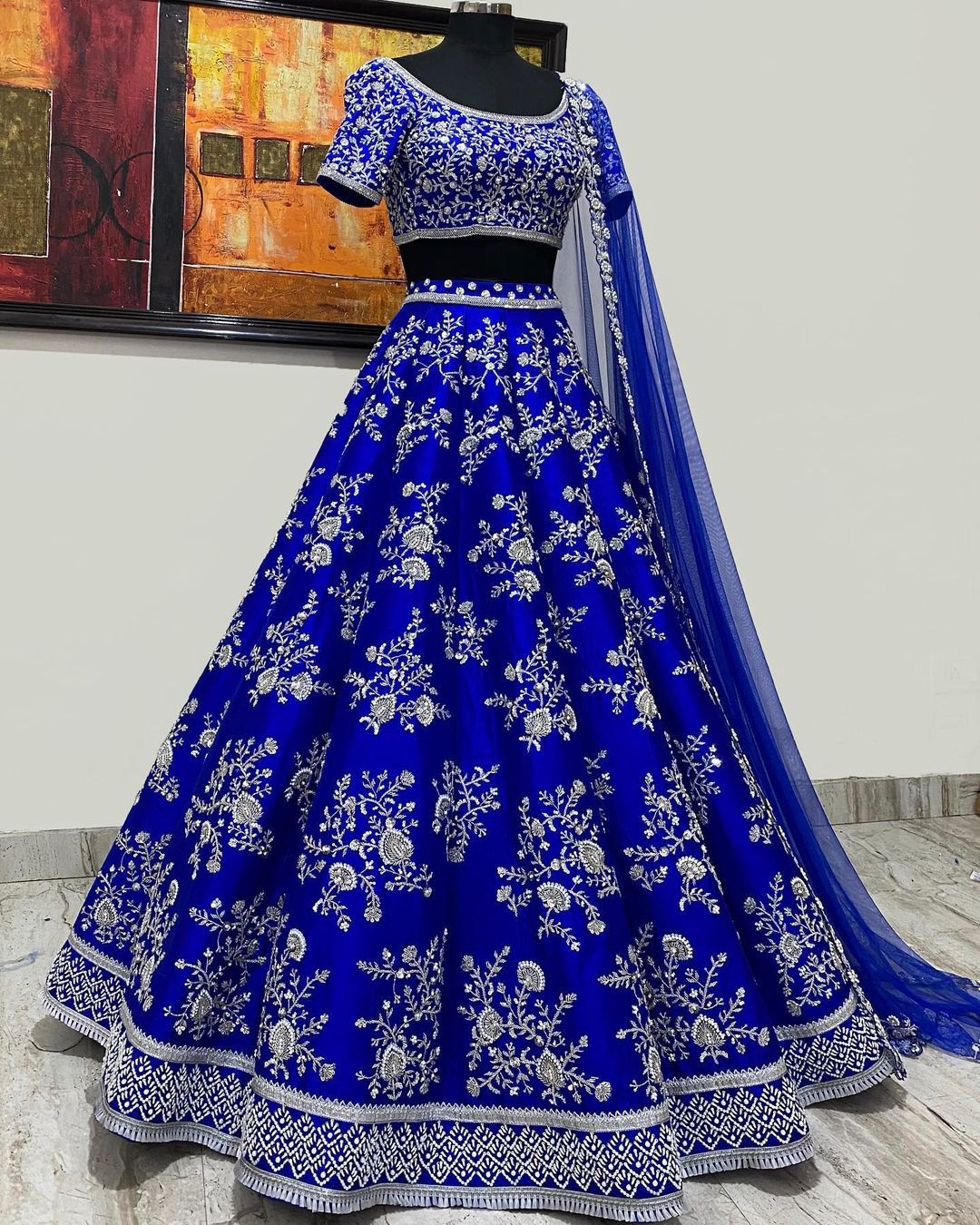 Wonderful Blue Color Wedding Wear Tapeta Silk Thread Work Lehenga Choli