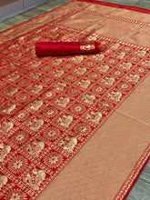 Load image into Gallery viewer, Refreshment Red Color Art Silk Golen Weaving Designer Wedding Wear Saree Blouse
