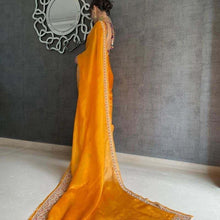 Load image into Gallery viewer, Graceful Mustard Color Function Wear Organza Thread Work Saree Blouse
