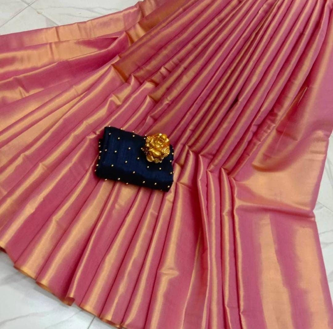 Dashing Wedding Wear Tissue Silk Cotton Saree Blouse For Women