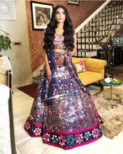 Load image into Gallery viewer, Wedding wear Navy Blue Taffeta Silk Real Mirror Work Designer Lehenga Choli For Women
