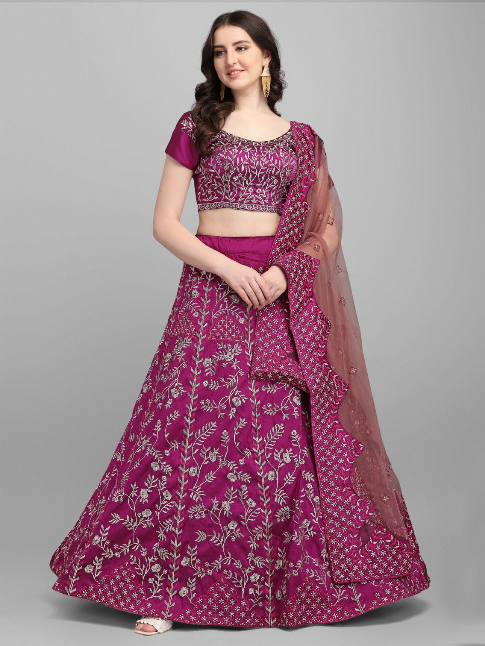 Flattering Rani Pink Color Taffeta Silk Zari Embroidered Work Wedding Wear Lehenga Choli