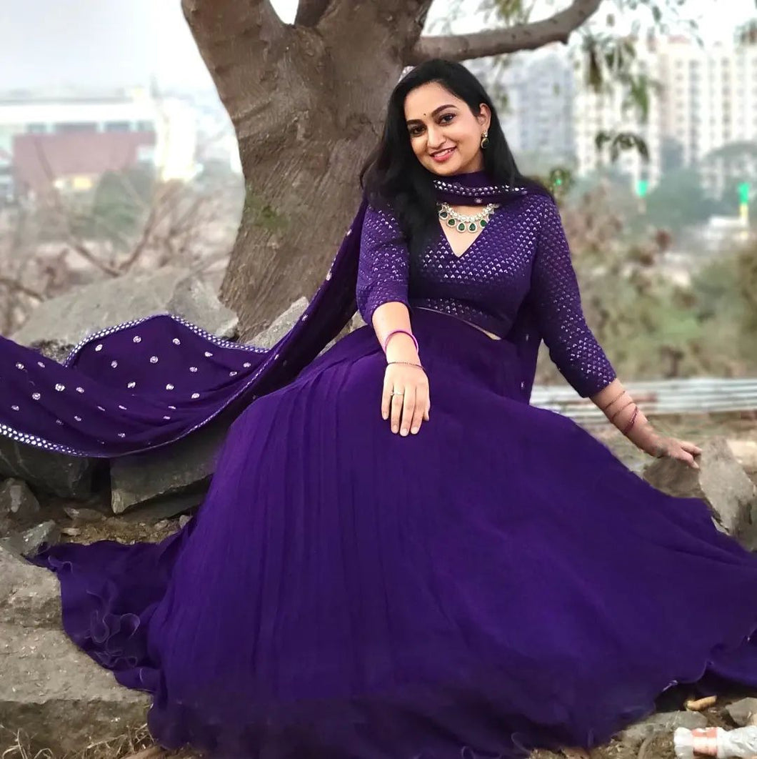 Appealing Purple Color Georgette Sequence Work Lehenga Choli For Party Wear