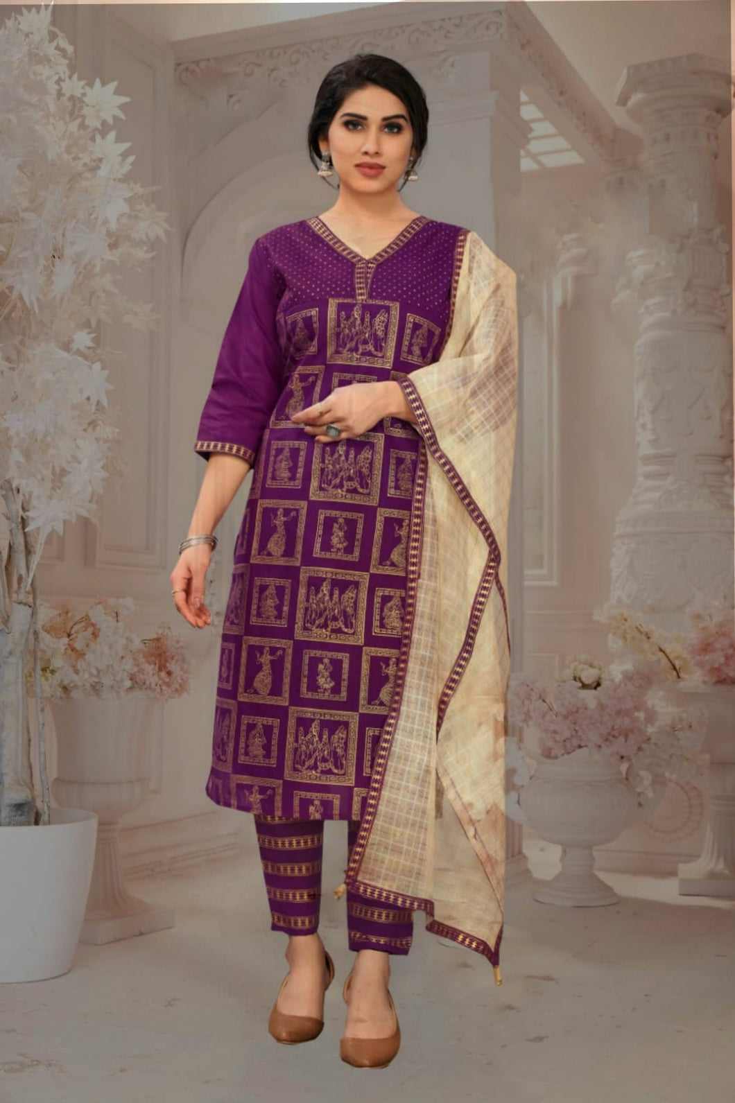 Sophisticated Cotton Party Wear Golden Printed Salwar Suit