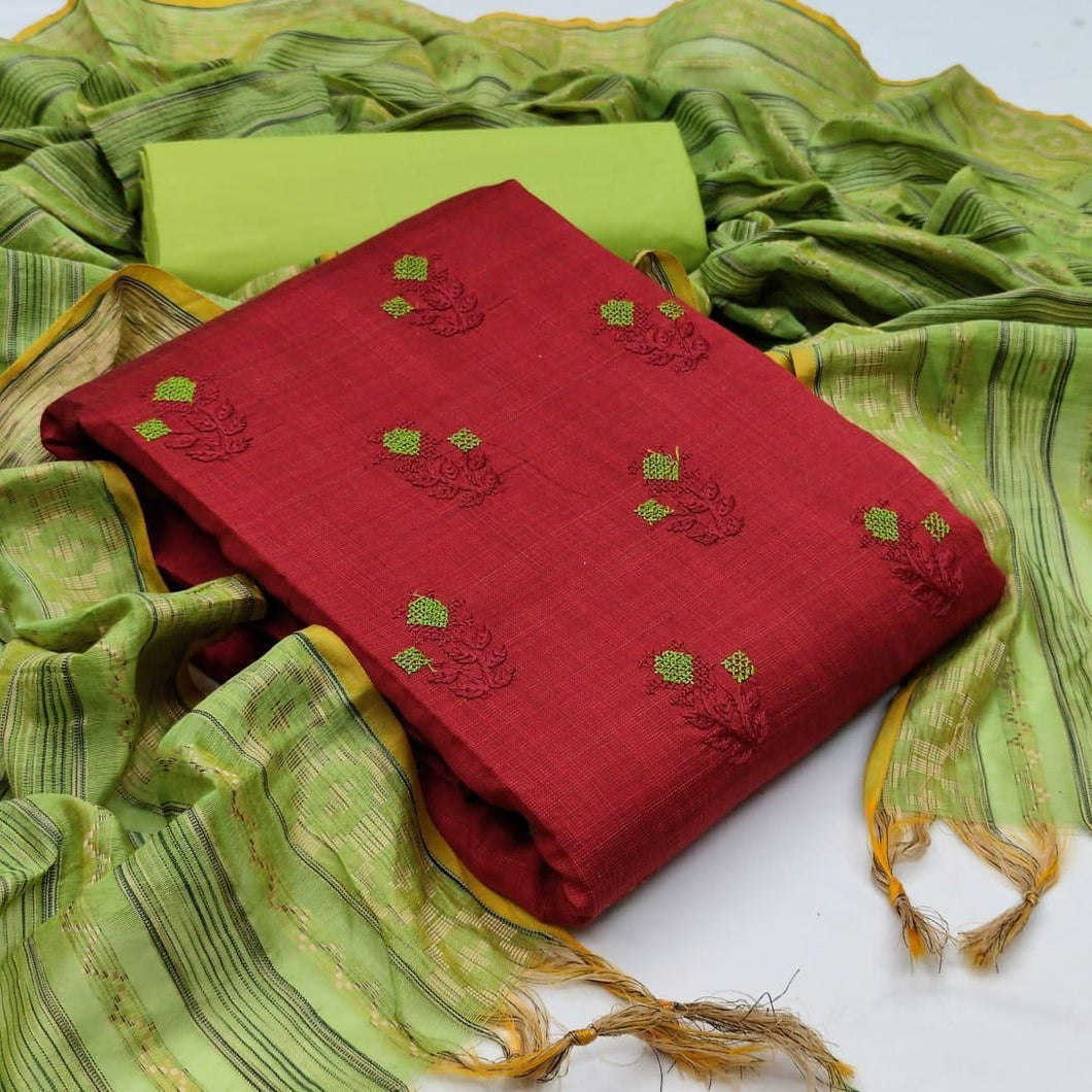 Divine Red Color Banarasi Cotton Embroidered Work Salwar Suit