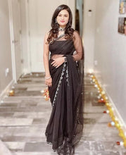 Load image into Gallery viewer, Splendid Black Color Organza Silk Real Mirror Work Saree with Blouse For Stylish Ladies
