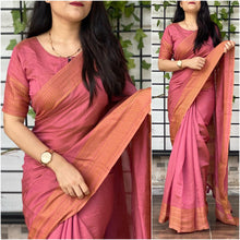 Load image into Gallery viewer, Attractive Sauber Bamboo Silk Tussle Design In pallu Saree Blouse
