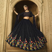 Load image into Gallery viewer, Black Colour Embroidered Attractive Party Wear Silk Lehenga choli For Women
