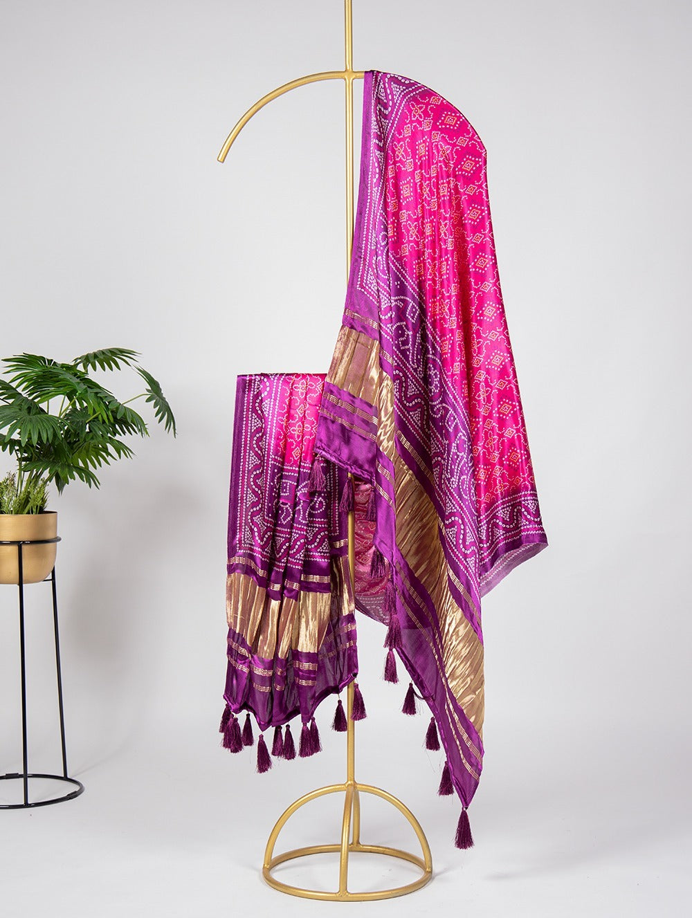 Function Wear Pink Color Gajji Silk Bandhej Print Dupatta for Matching Cloth