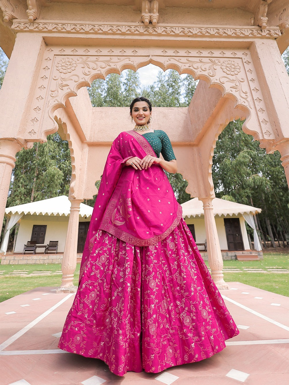 Flatter Wear Pink Embroidered Heavy Semi Stitched Lehenga Choli