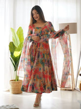 Load image into Gallery viewer, Attractive Organza Silk Printed Readymade Gown For Girls Wear
