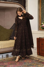 Load image into Gallery viewer, Delightful Black Georgette Embroidered Full Stitched Suit For Women
