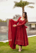 Load image into Gallery viewer, Appealing Red Color Gerogette Readymade Gown For Girls Wear

