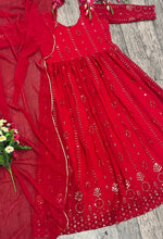 Load image into Gallery viewer, Appealing Red Color Gerogette Readymade Gown For Girls Wear
