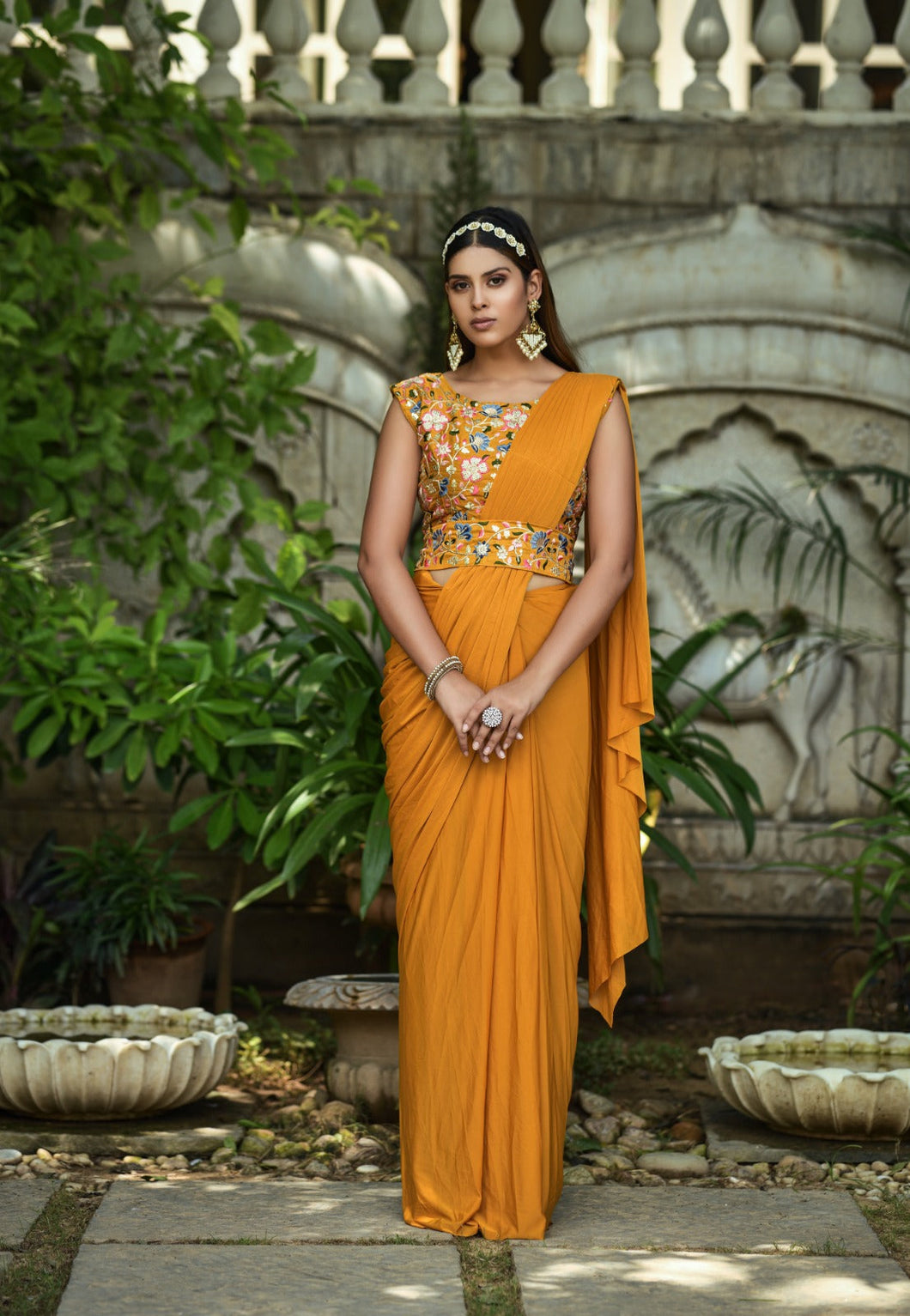 Lovely Mustard Color Ready to Wear 1 Minutes Malay Silk Saree with Stitched Blouse