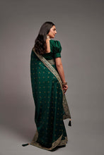 Load image into Gallery viewer, Designer Green Color Chinon Silk All Over print and Coding Work Saree
