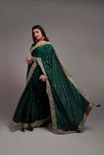 Load image into Gallery viewer, Designer Green Color Chinon Silk All Over print and Coding Work Saree
