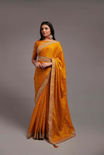 Load image into Gallery viewer, Party Wear Mustard Color Chinon Silk All Over print and Coding Work Saree
