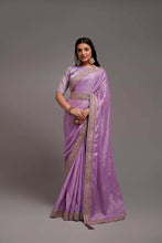 Load image into Gallery viewer, Gorgeous Purple Color Chinon Silk All Over print and Coding Work Designer Saree
