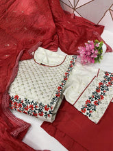 Load image into Gallery viewer, Cotton Embroidered Full Stitched suit with Pant and Dupatta
