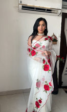 Load image into Gallery viewer, Ready to Wear 1 Min. Designer White Flower Work Silk Saree
